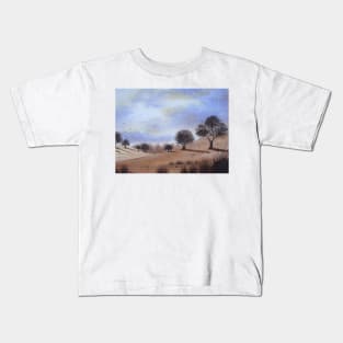 watercolour autumn landscape park trees and blue skies Kids T-Shirt